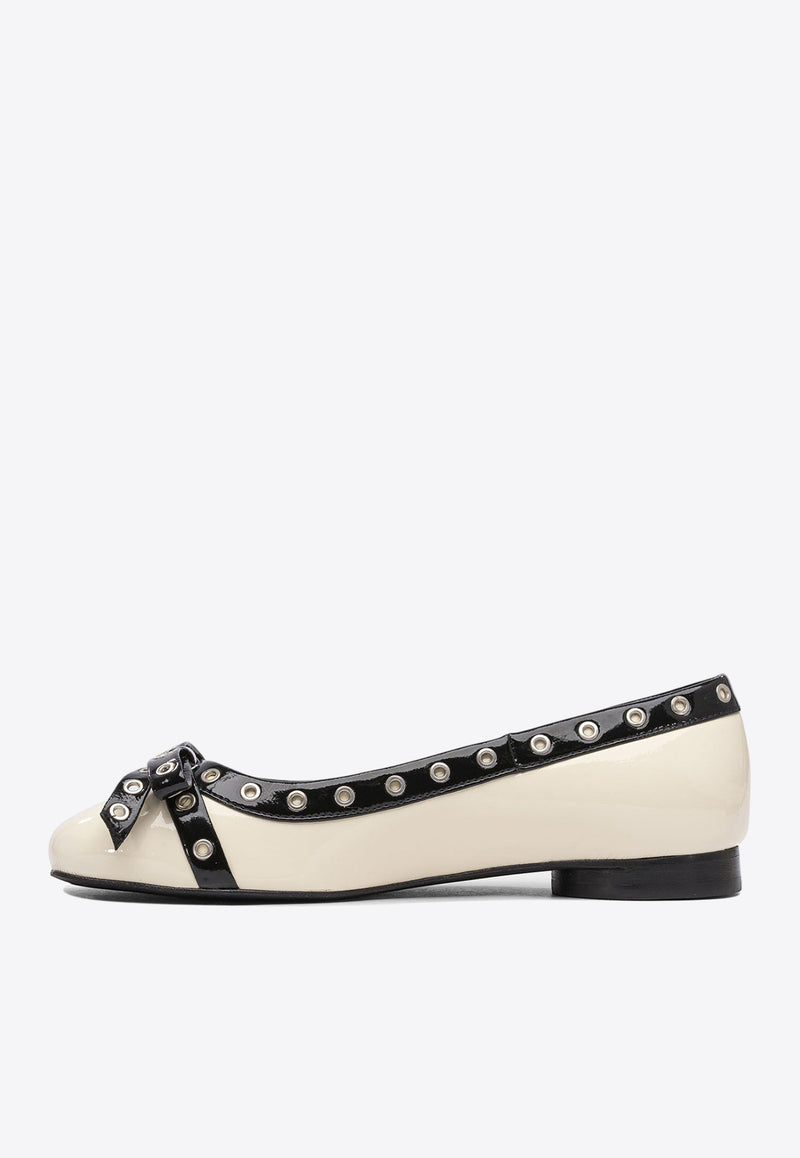 GANNI Eyelets Bow Ballet Flats S2929135_79246 White