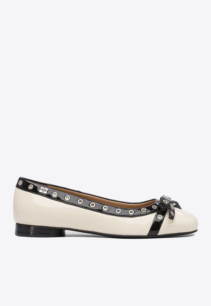 GANNI Eyelets Bow Ballet Flats S2929135_79246 White
