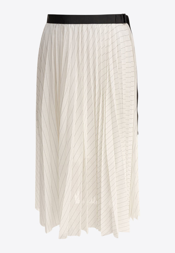 Sacai Stripe Pleated Midi Skirt with Belt White 25-07803817_79241