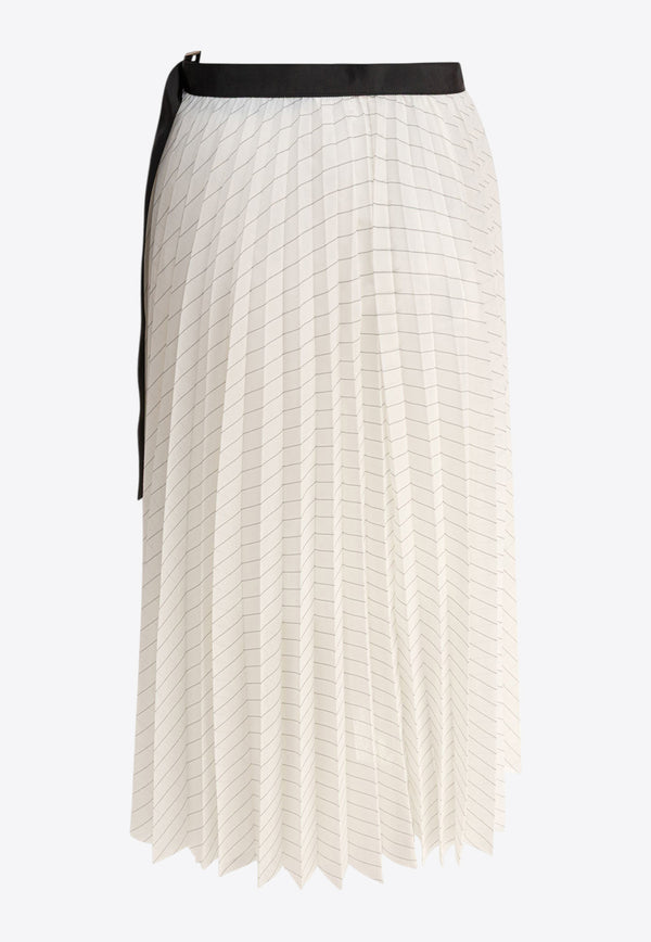 Sacai Stripe Pleated Midi Skirt with Belt White 25-07803817_79241