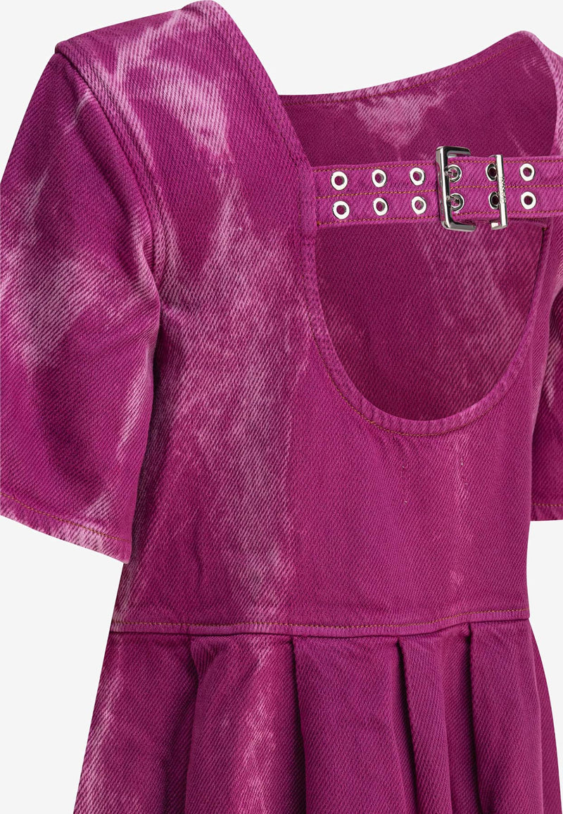 GANNI Overdyed Denim Open-Back Midi Dress Purple J1672088_79282