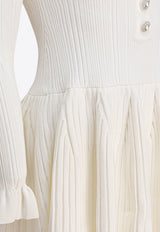 Self-Portrait Ribbed Mini Dress White SS25-015S-WWHITE_79317