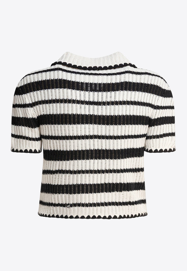 Self-Portrait Striped Knit Cropped Top Monochrome SS25-126T-CCREAM BLACK_79368