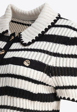 Self-Portrait Striped Knit Cropped Top Monochrome SS25-126T-CCREAM BLACK_79368