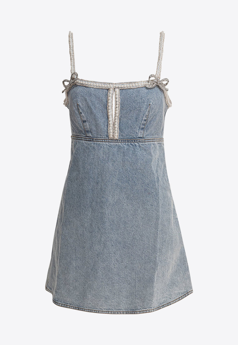 Self-Portrait Pearl Mini Denim Dress Blue SS25-808S-BLLIGHT BLUE_79356