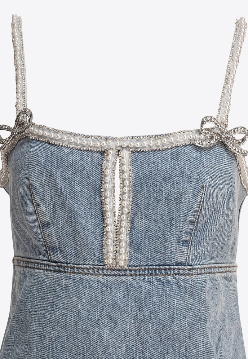 Self-Portrait Pearl Mini Denim Dress Blue SS25-808S-BLLIGHT BLUE_79356
