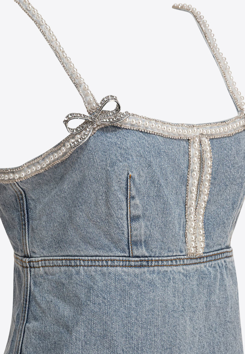 Self-Portrait Pearl Mini Denim Dress Blue SS25-808S-BLLIGHT BLUE_79356
