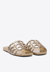 Ferragamo Erne Logo Monogram Metallic Leather Sandals Gold 0782519_79751
