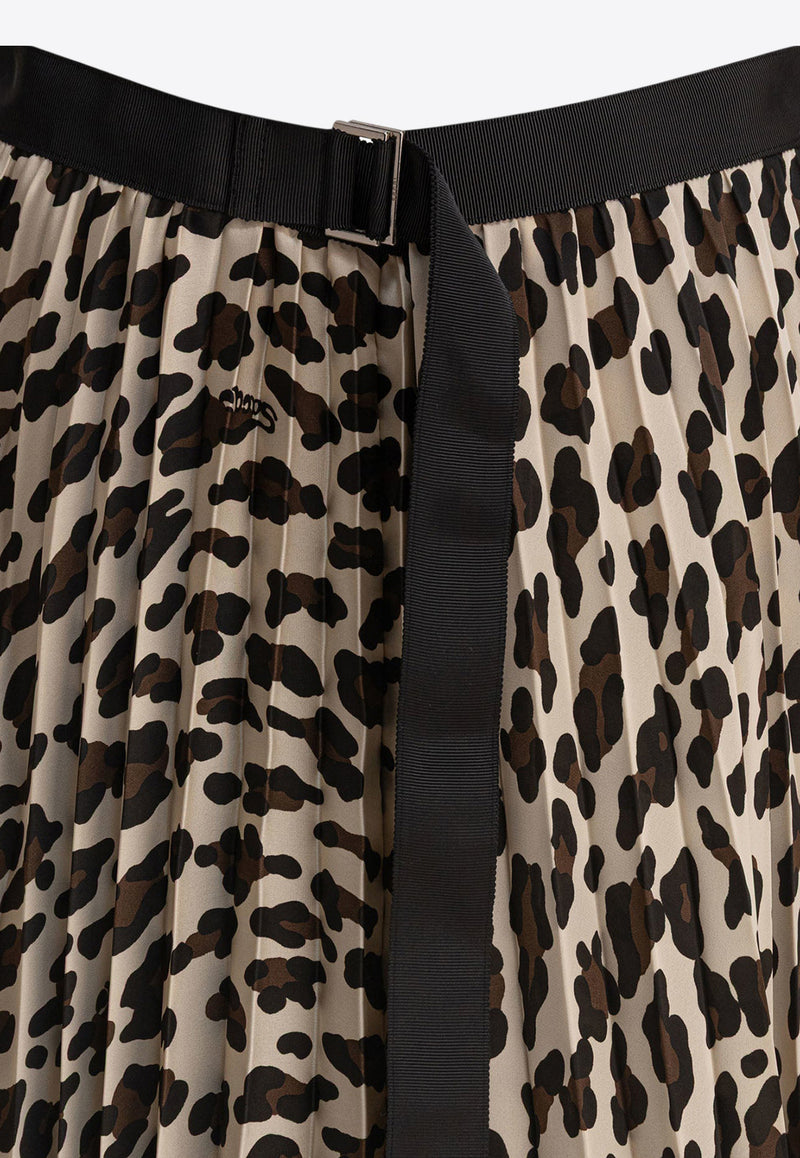 Sacai Leopard Print Pleated Midi Skirt Beige 25-07904051_79753