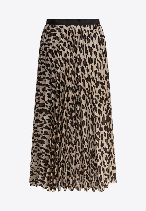 Sacai Leopard Print Pleated Midi Skirt Beige 25-07904051_79753