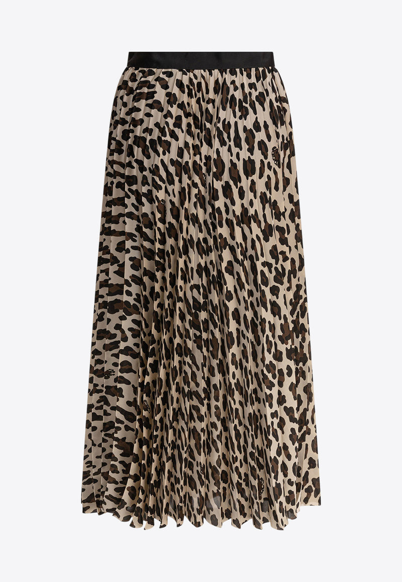 Sacai Leopard Print Pleated Midi Skirt Beige 25-07904051_79753