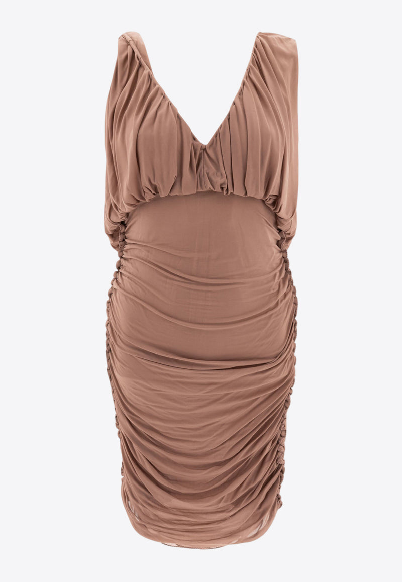 Saint Laurent V-neck Ruched Mini Dress Pink 729750Y5G985551_79864