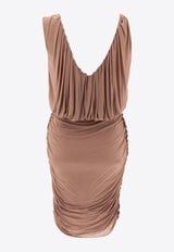 Saint Laurent V-neck Ruched Mini Dress Pink 729750Y5G985551_79864