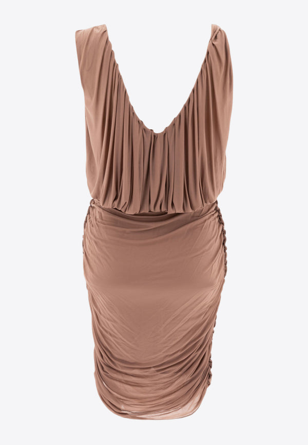 Saint Laurent V-neck Ruched Mini Dress Pink 729750Y5G985551_79864