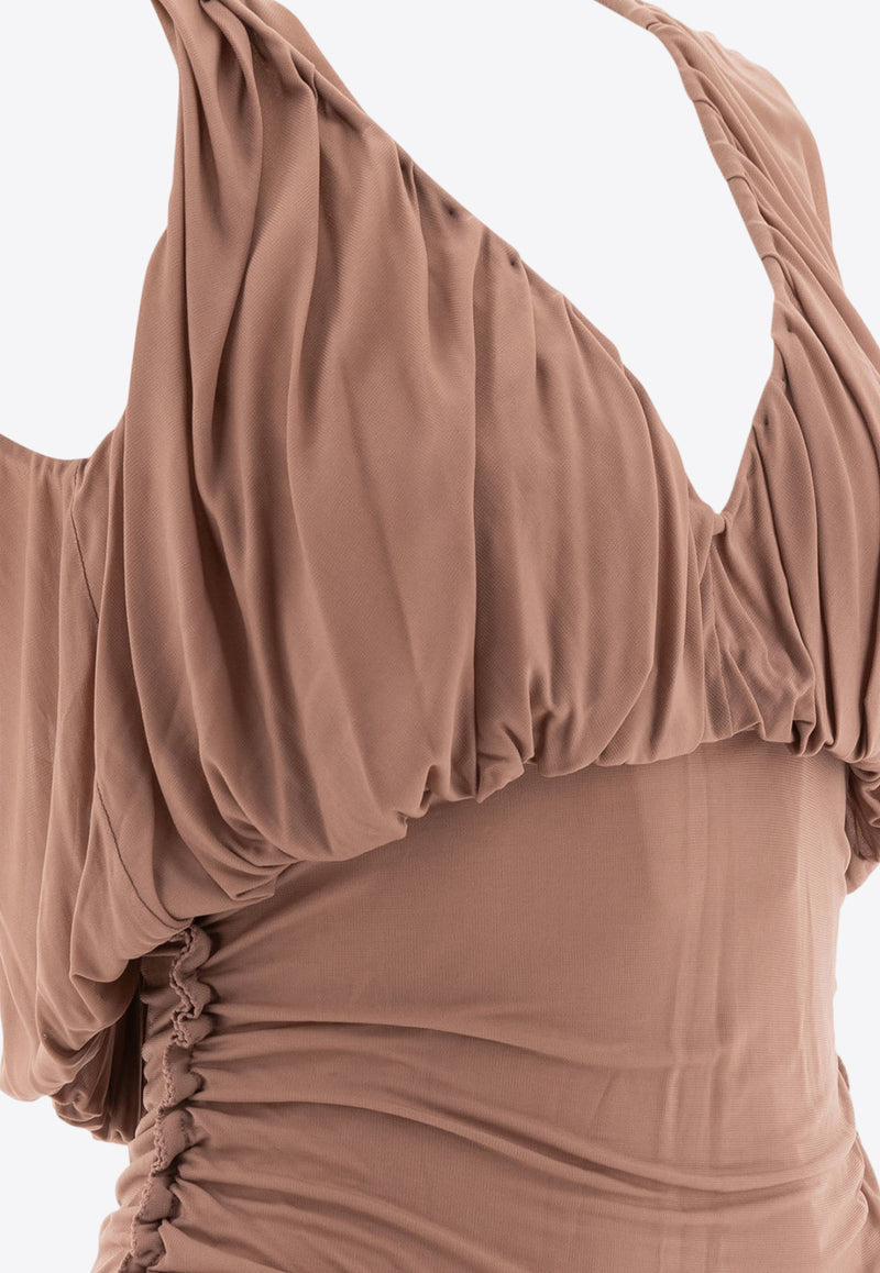 Saint Laurent V-neck Ruched Mini Dress Pink 729750Y5G985551_79864