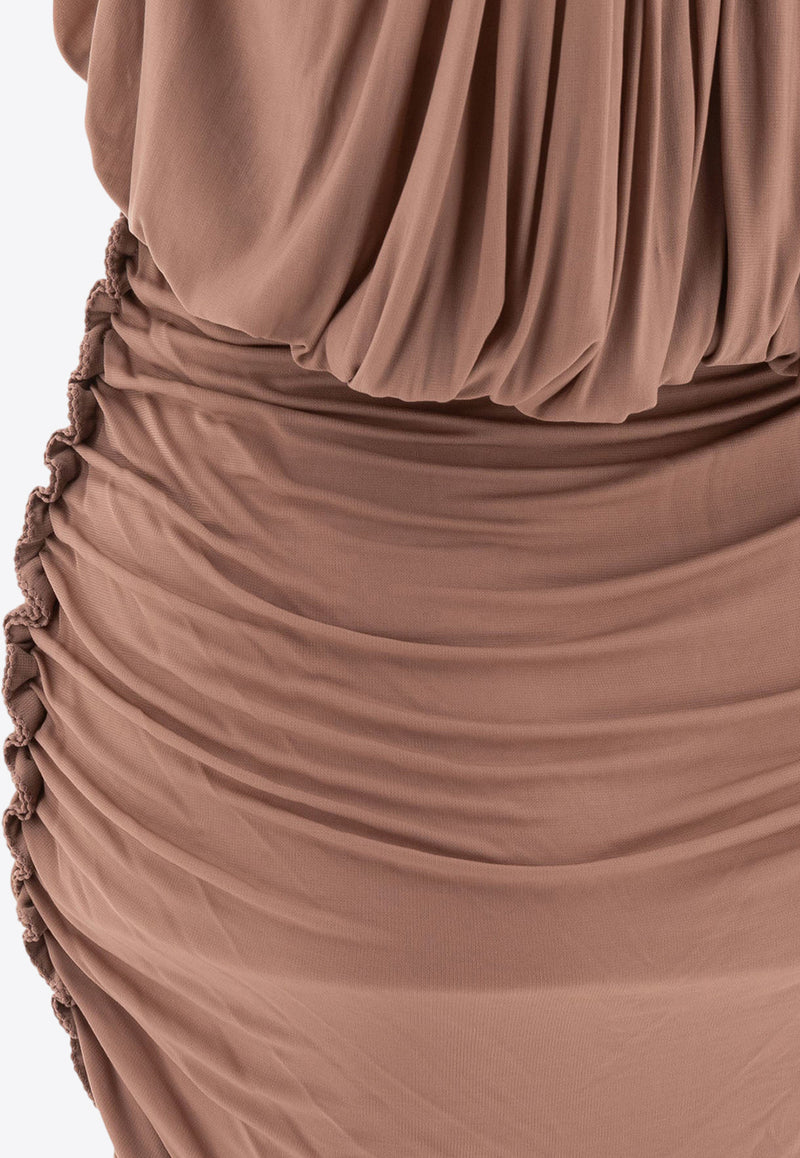 Saint Laurent V-neck Ruched Mini Dress Pink 729750Y5G985551_79864