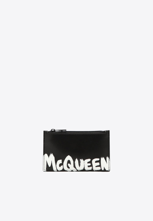 Alexander McQueen Graffiti Logo Print Leather Cardholder Black 6831171NT0B1070_80015
