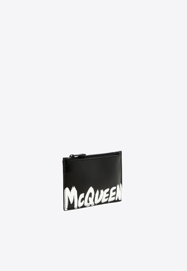 Alexander McQueen Graffiti Logo Print Leather Cardholder Black 6831171NT0B1070_80015