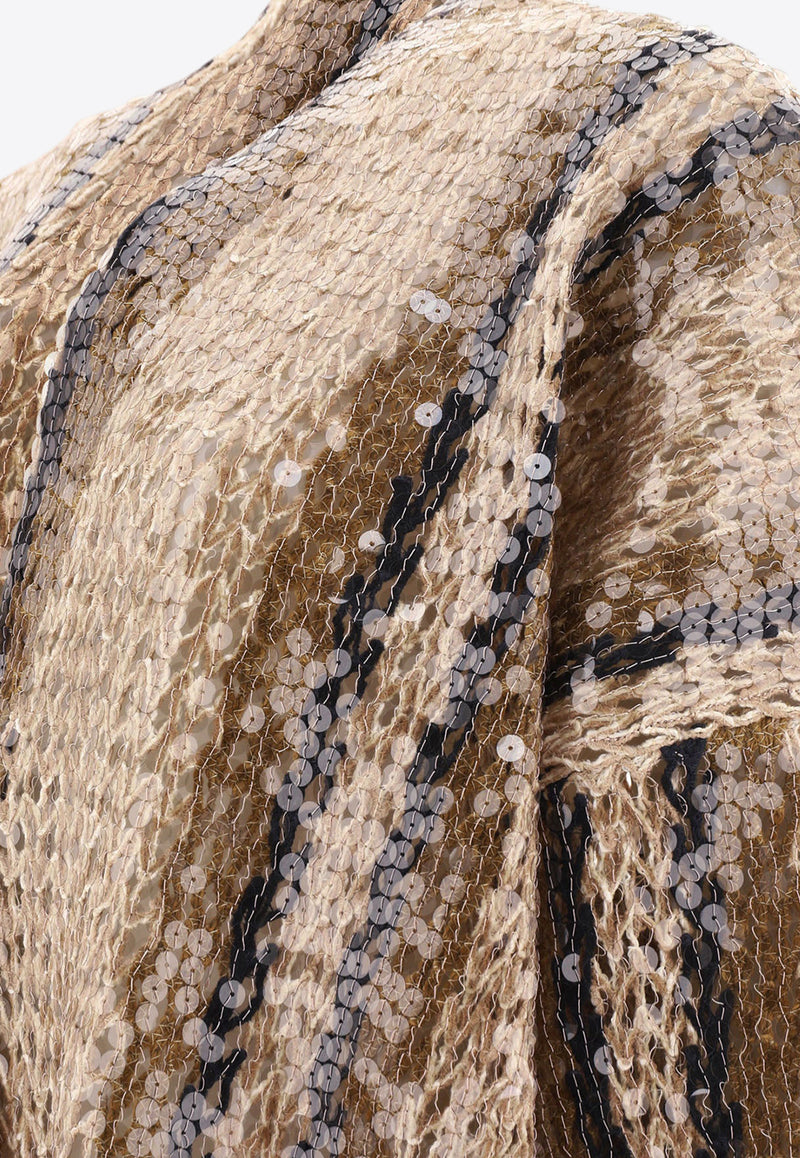 Brunello Cucinelli Sequin Embellished Knitted Cardigan Gold M3YR04116CKC07_80014