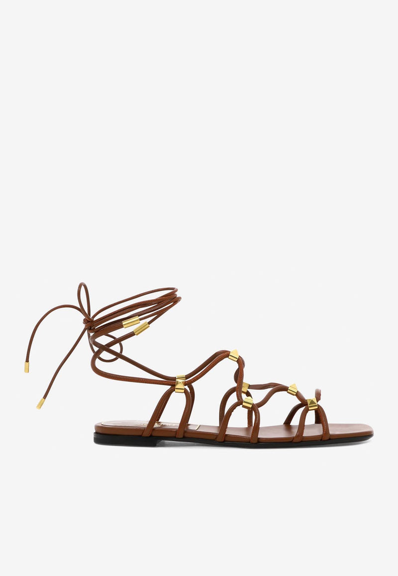 Valentino Rockstud Gladiator Leather Flat Sandals Brown 2W2S0GG6XLXL94_79922