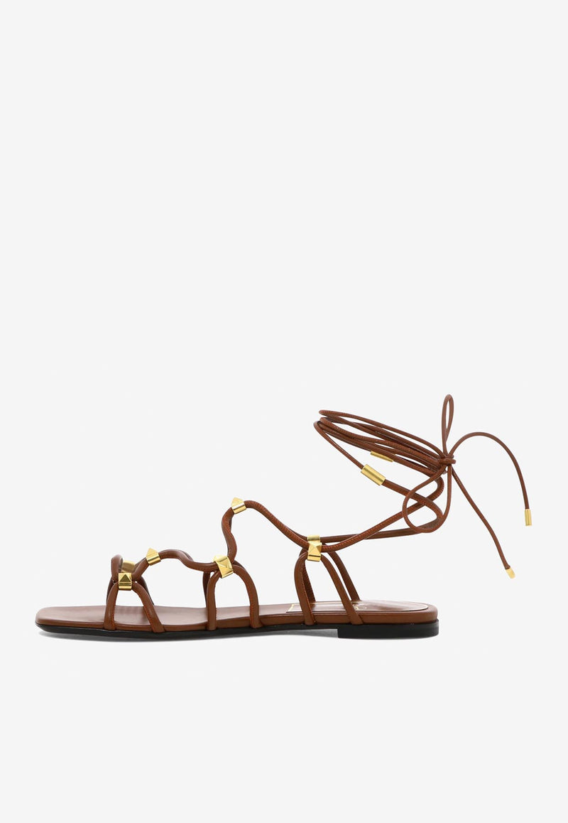 Valentino Rockstud Gladiator Leather Flat Sandals Brown 2W2S0GG6XLXL94_79922