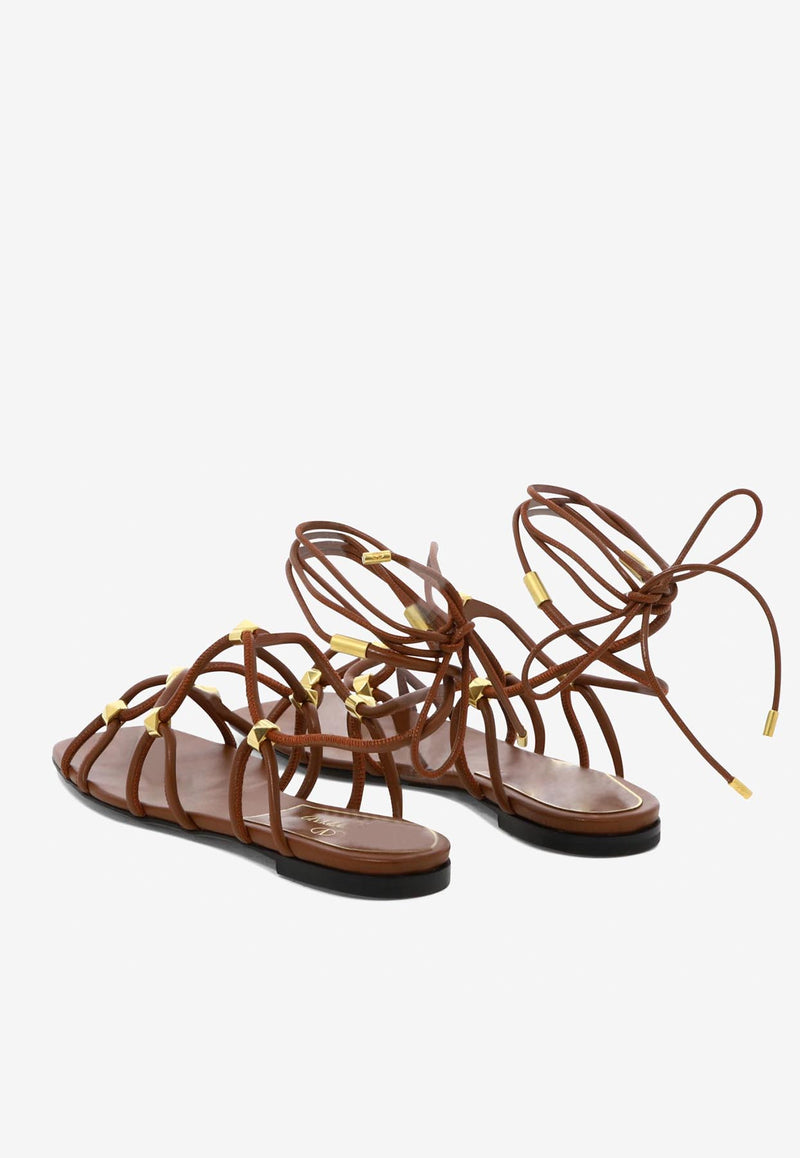 Valentino Rockstud Gladiator Leather Flat Sandals Brown 2W2S0GG6XLXL94_79922