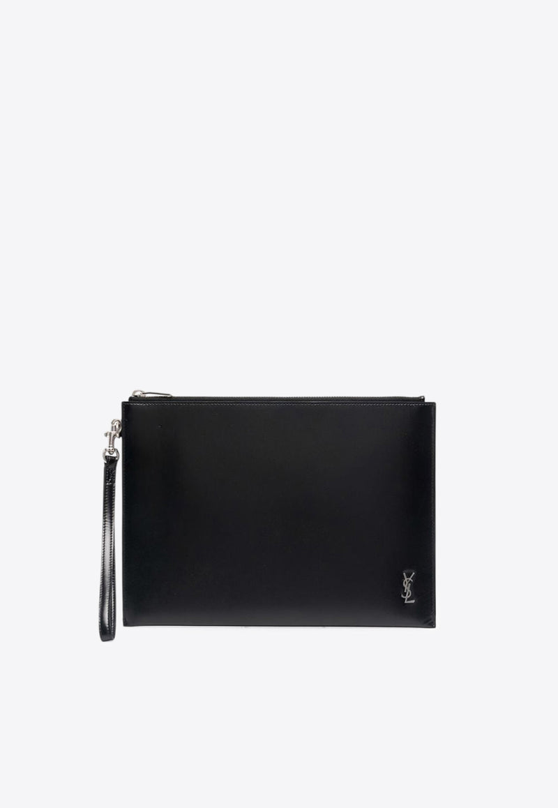 Saint Laurent Cassandre Leather Pouch Black 6838271JB0E1000_80039