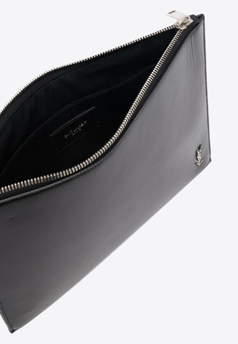 Saint Laurent Cassandre Leather Pouch Black 6838271JB0E1000_80039