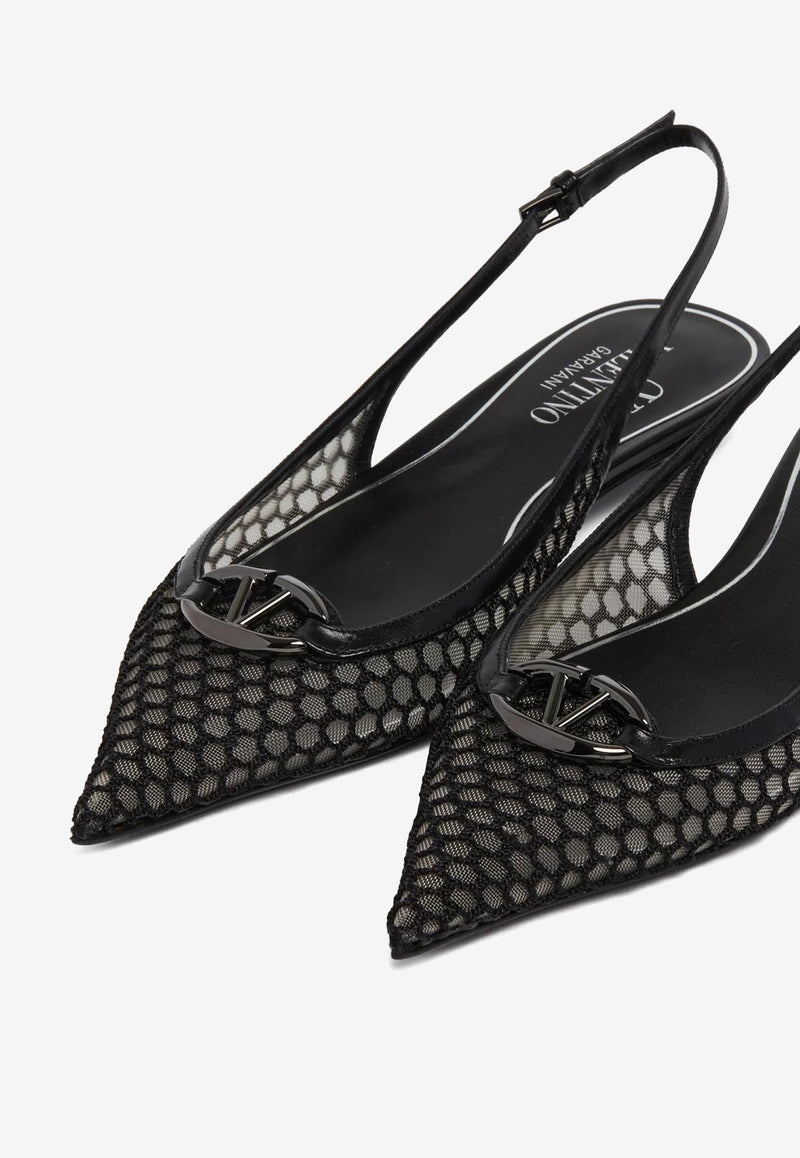 Valentino VLogo Moon Mesh Slingback Flats Black 4W0S0IY1TKJ0NO_80051