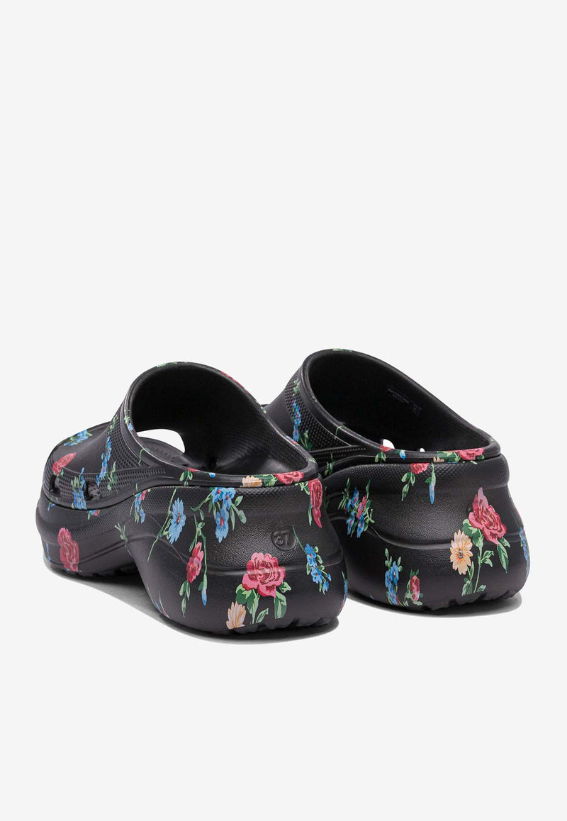 Balenciaga X Crocs Rose Print Pool Slides Black 677389W1S8G8154_80073
