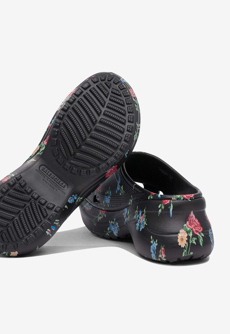Balenciaga X Crocs Rose Print Pool Slides Black 677389W1S8G8154_80073