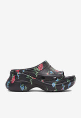 Balenciaga X Crocs Rose Print Pool Slides Black 677389W1S8G8154_80073