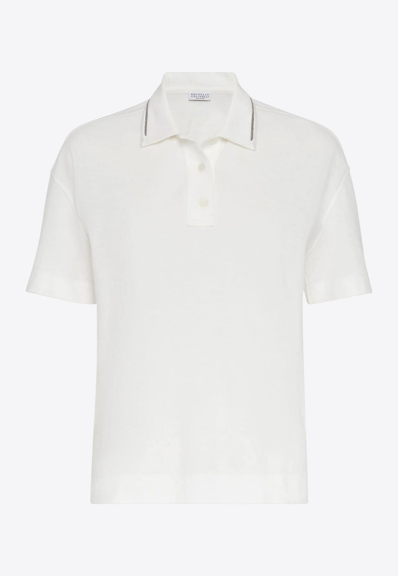 Brunello Cucinelli Monili-Trimmed Polo T-shirt White M0T63EM415C7220_80101