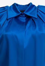 Max Mara Pianoforte Salice Silk Satin Blouse Blue 2511111014600SALICE037_80135