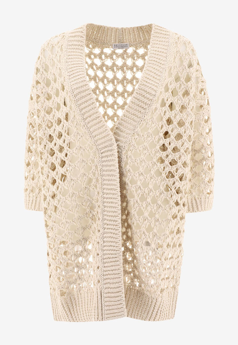 Brunello Cucinelli Knitted Mesh V-neck Cardigan Beige M3Y371006C9437_80156