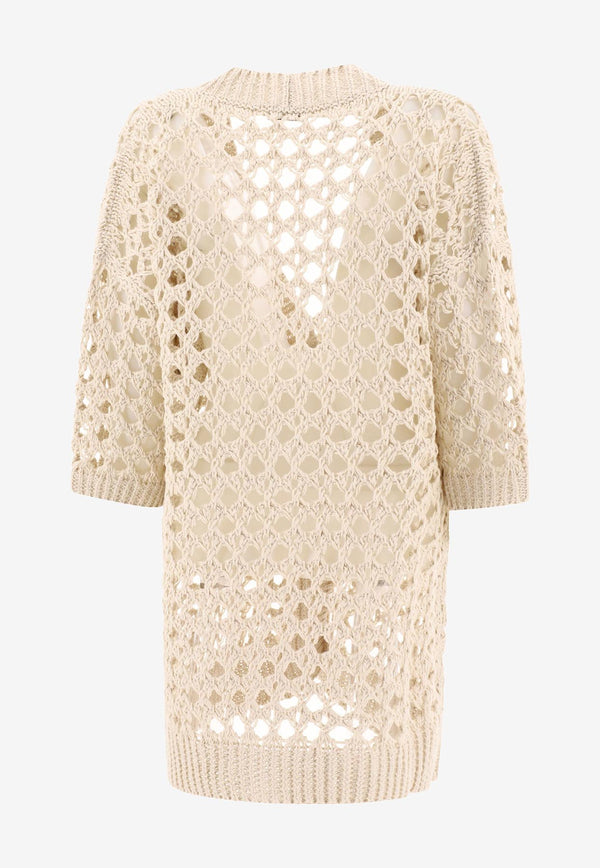 Brunello Cucinelli Knitted Mesh V-neck Cardigan Beige M3Y371006C9437_80156