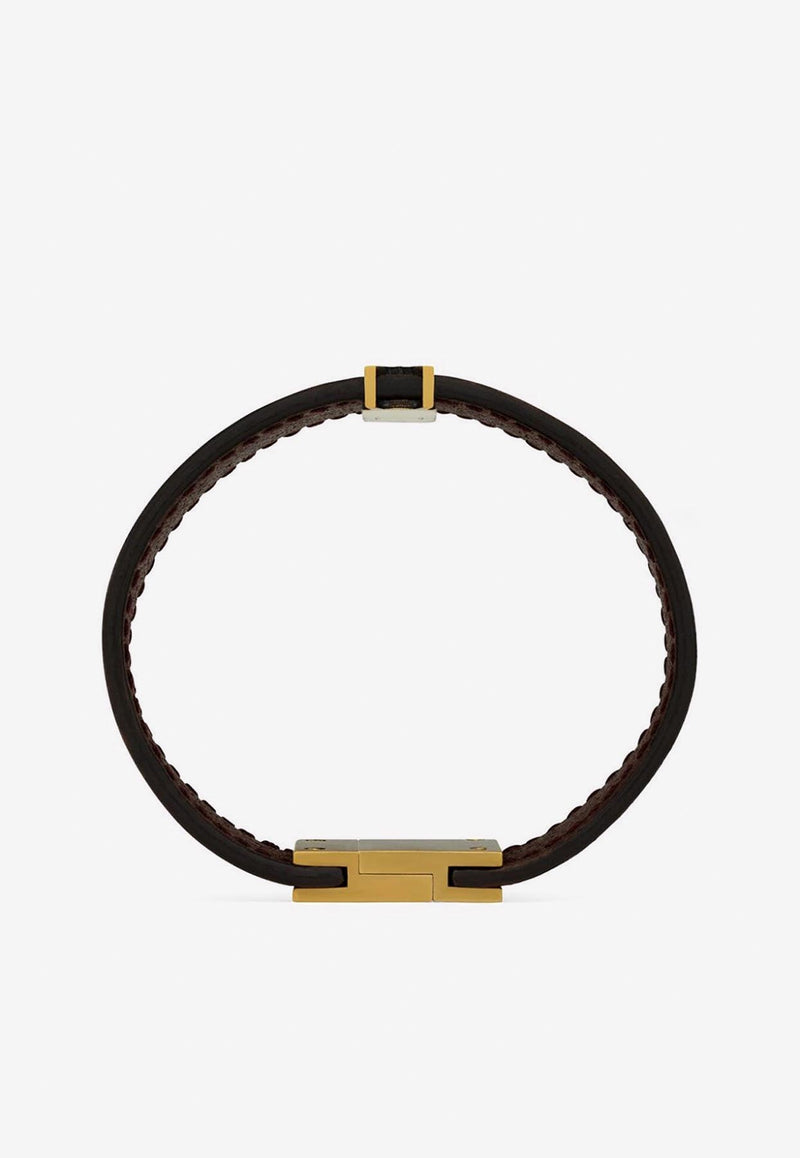 Saint Laurent Cassandre Leather Bracelet Brown 777330AAC5S2447_80169
