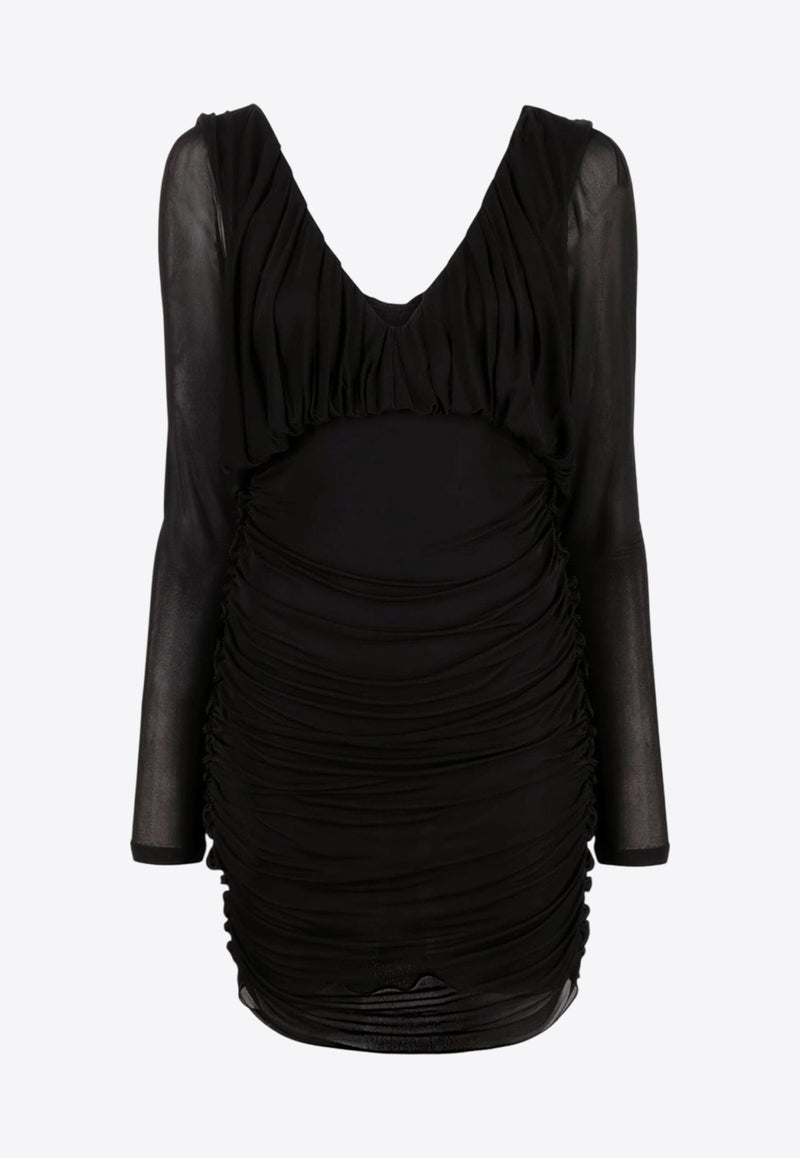Saint Laurent V-neck Ruched Mini Dress Black 729749Y5G981000_80187
