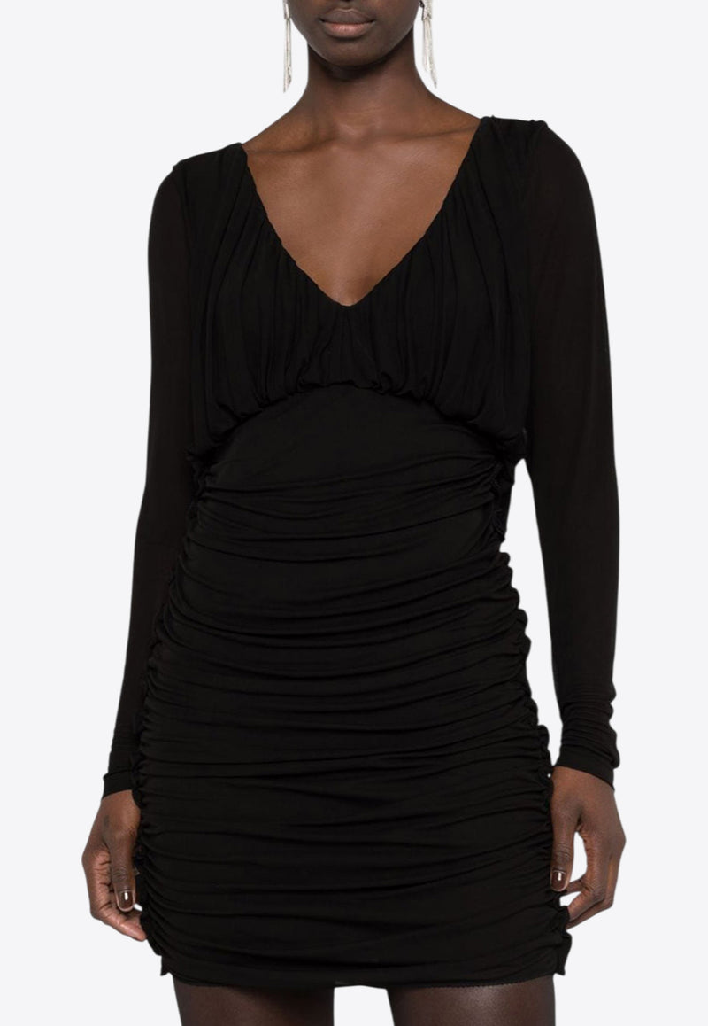 Saint Laurent V-neck Ruched Mini Dress Black 729749Y5G981000_80187
