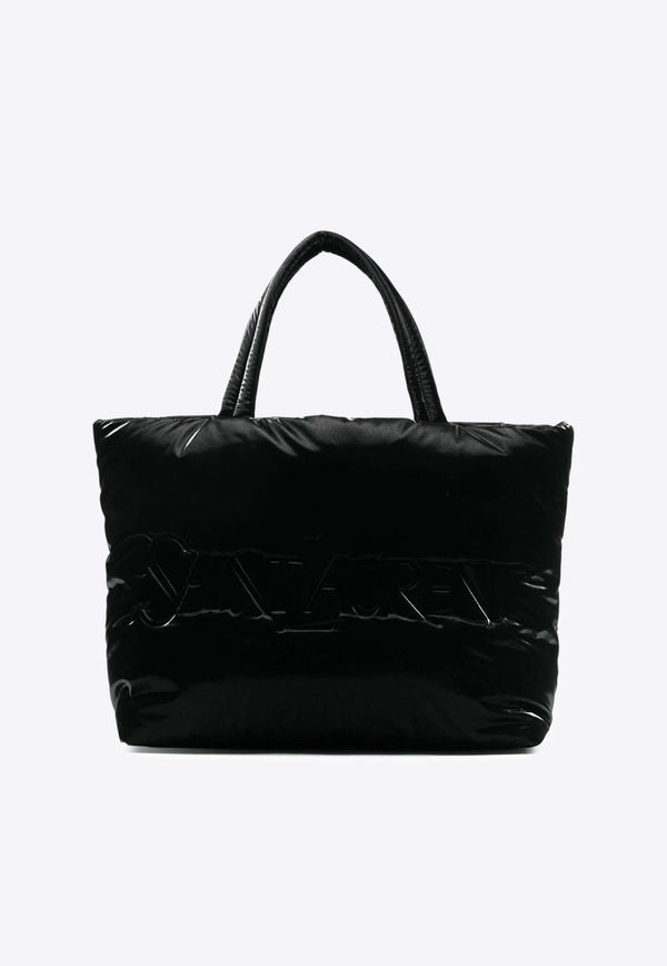 Saint Laurent Logo Debossed Silk Canvas Tote Bag Black 756269FACY81000_80194