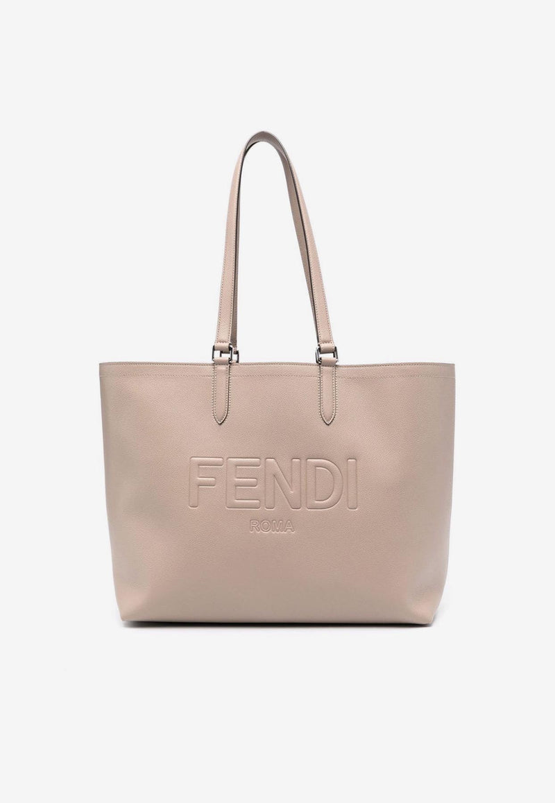 Fendi Logo Embossed Leather Tote Bag Beige 7VA610ARD9F04Y9_80196