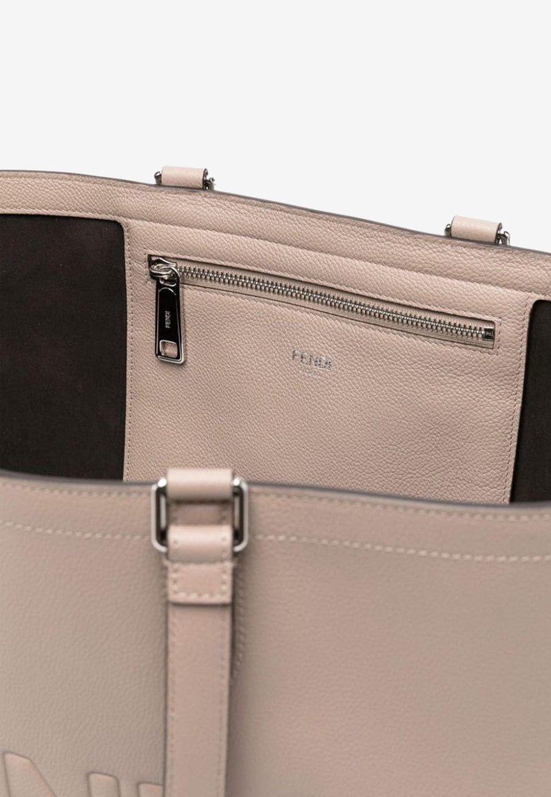 Fendi Logo Embossed Leather Tote Bag Beige 7VA610ARD9F04Y9_80196