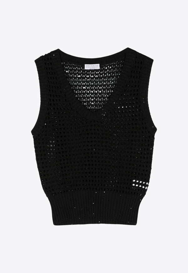 Brunello Cucinelli Sequin-Embellished Knitted Vest Black MDV796800C101_80217