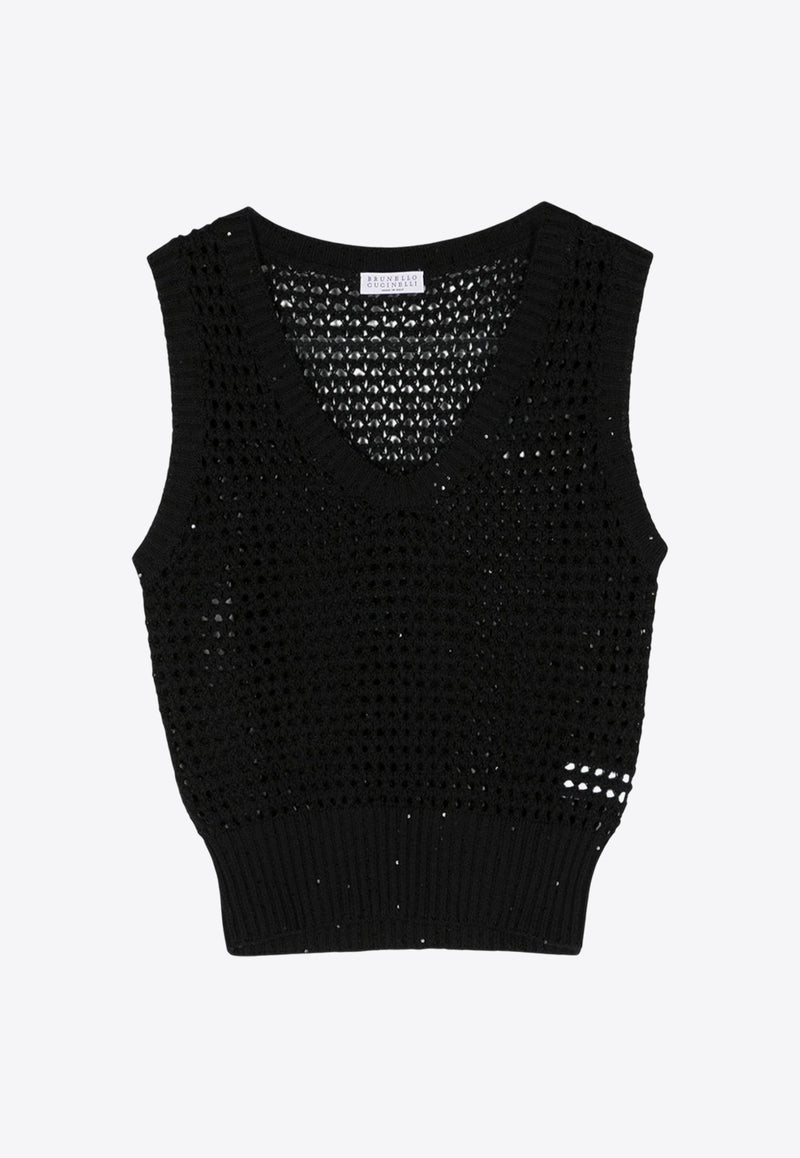 Brunello Cucinelli Sequin-Embellished Knitted Vest Black MDV796800C101_80217