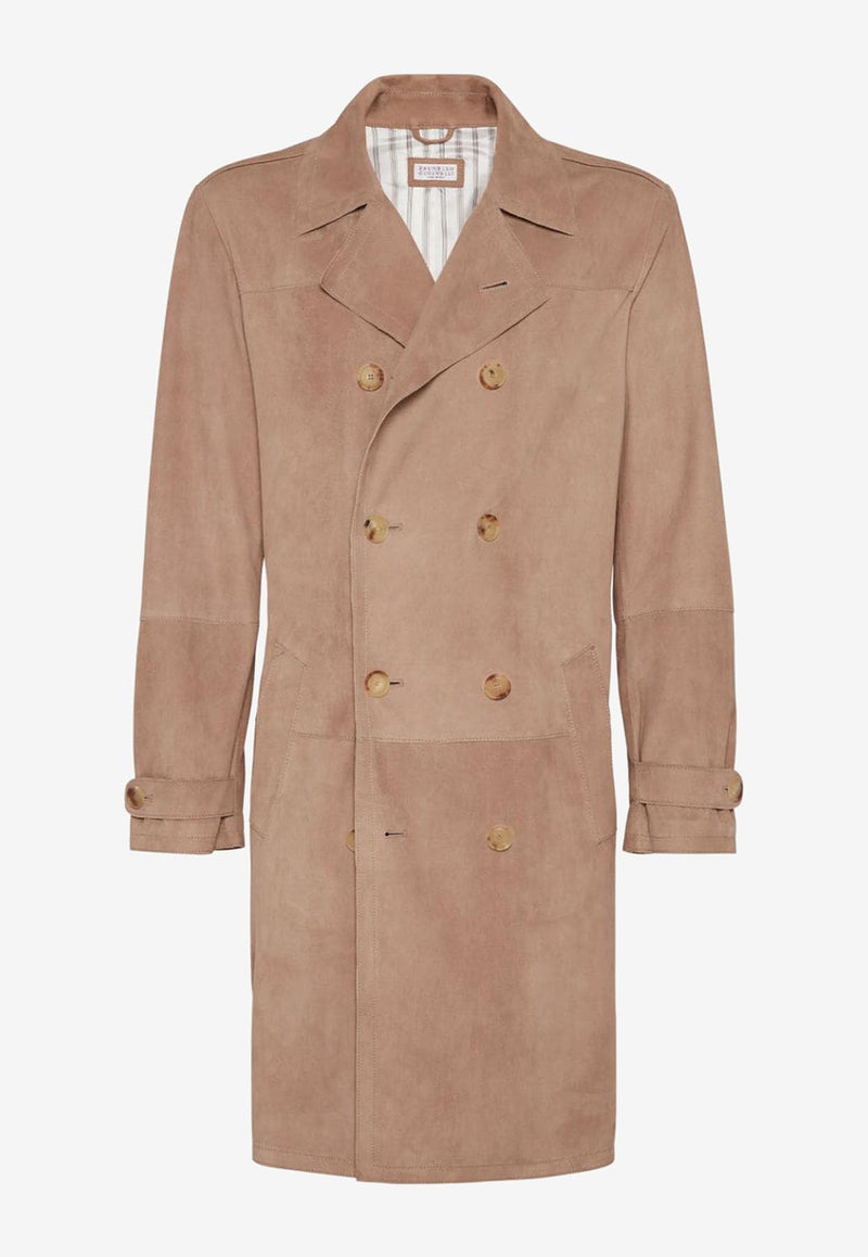 Brunello Cucinelli Double-Breasted Suede Coat Brown MPCAI1976CFP05_80212