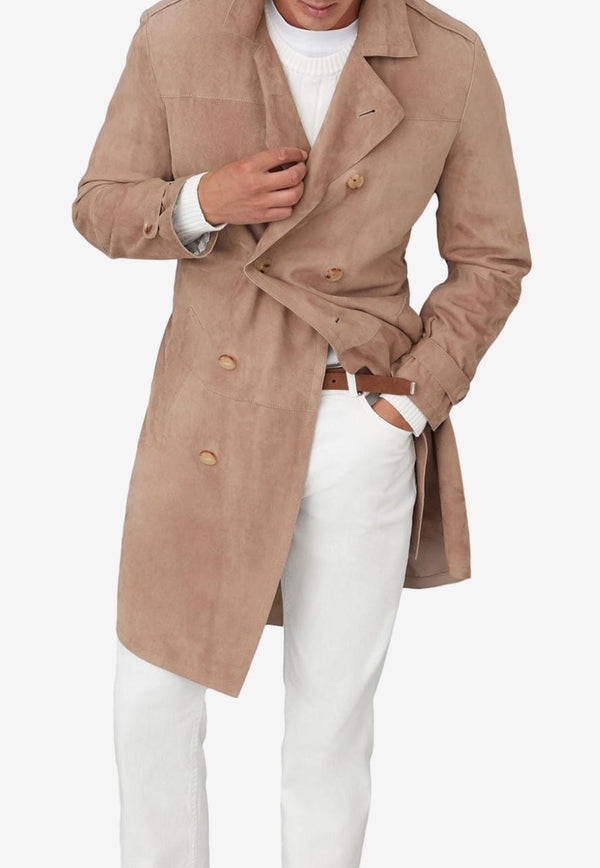 Brunello Cucinelli Double-Breasted Suede Coat Brown MPCAI1976CFP05_80212