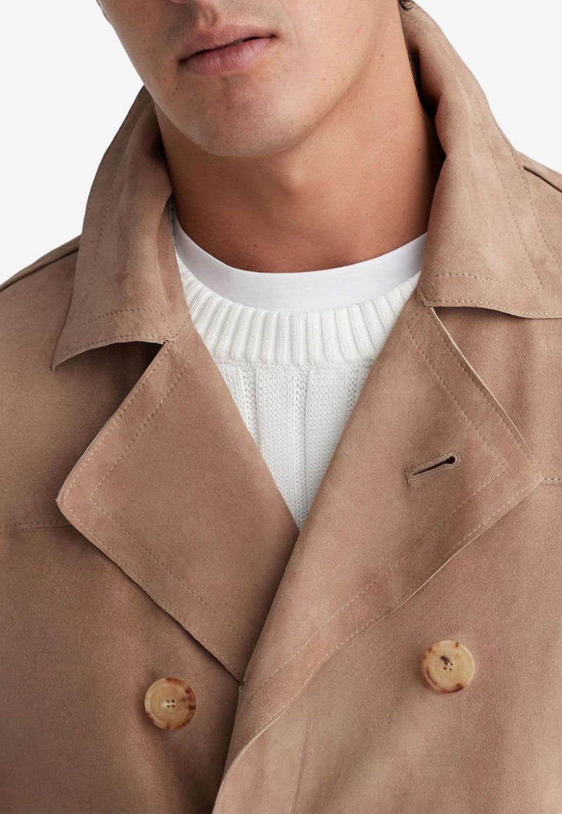 Brunello Cucinelli Double-Breasted Suede Coat Brown MPCAI1976CFP05_80212