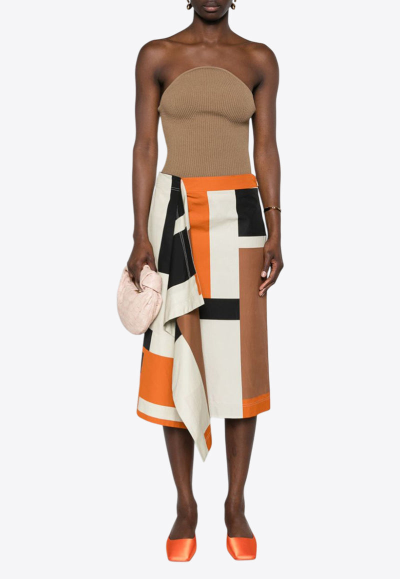 Fendi FF Puzzle Knitted Draped Midi Skirt Multicolor FQ7552ARU6F1NZQ_80221