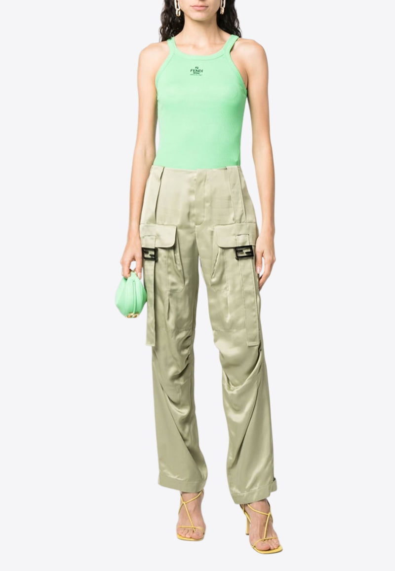 Fendi Wide-Leg Satin Cargo Pants Green FR6476ANQ8F1KE4_80216