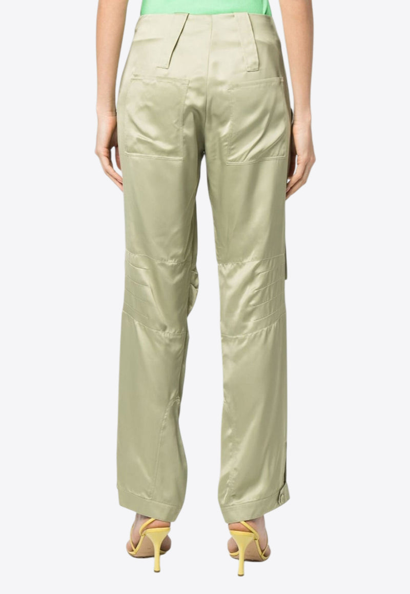 Fendi Wide-Leg Satin Cargo Pants Green FR6476ANQ8F1KE4_80216